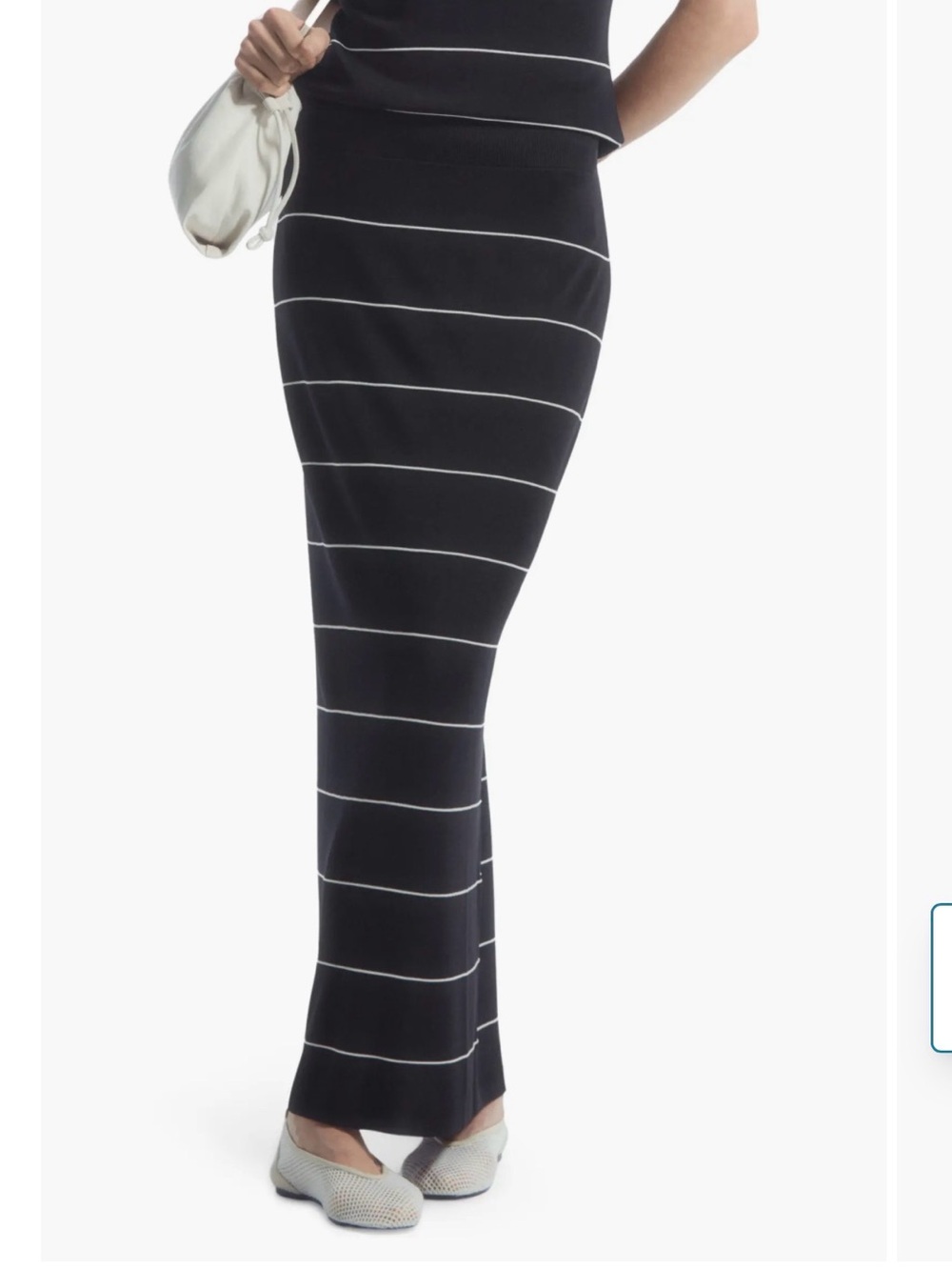 COS knit  Black Maxi Skirt with White Horizontal Stripes large